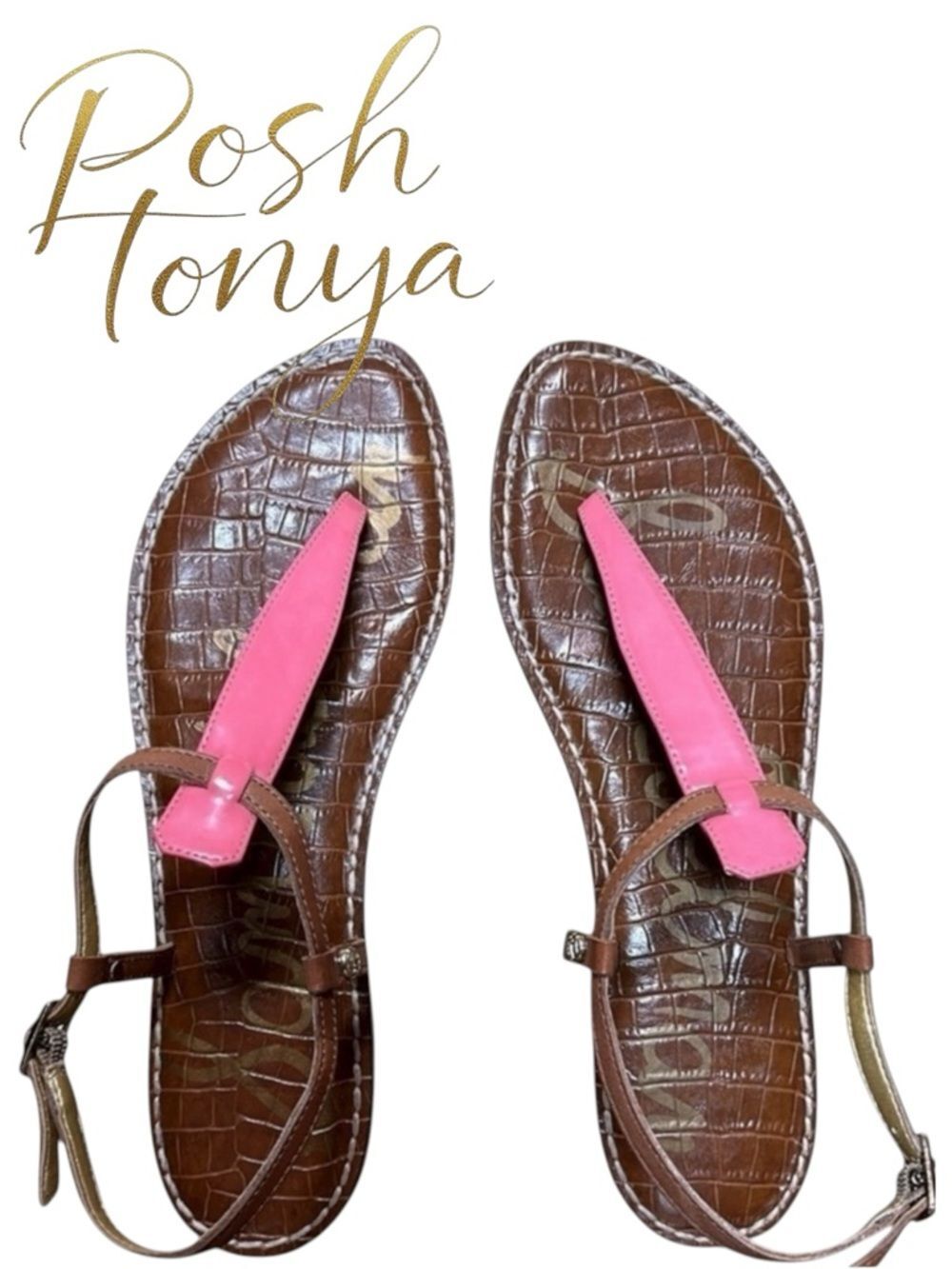 Sam Edelman Gigi Pink Leather T-Strap Thong Sandals Size 9 Beachy Coastal Resort